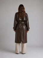 Leather Look Trench Coat – Long Double Breasted Belted Jacket