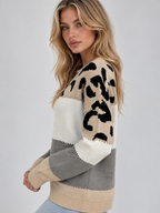 Leopard Print Jumper – Relaxed Crew Neck Knit Sweater