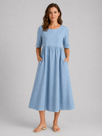 Linen Blend Midi Dress
