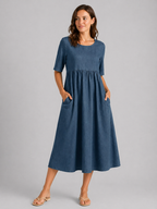 Linen Blend Midi Dress
