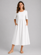 Linen Blend Midi Dress