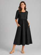 Linen Blend Midi Dress