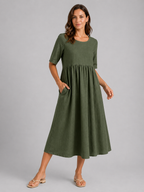 Linen Blend Midi Dress