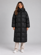 Long Hooded Puffer Coat – Padded Full Zip Winter Jacket