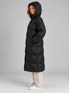 Long Hooded Puffer Coat – Padded Full Zip Winter Jacket