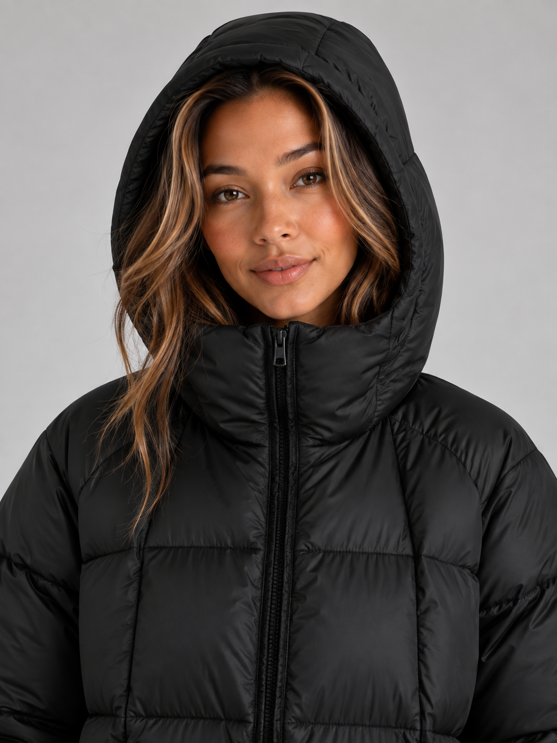 Long Hooded Puffer Coat – Padded Full Zip Winter Jacket