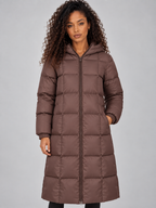 Long Hooded Puffer Coat – Full Zip Padded Winter Jacket