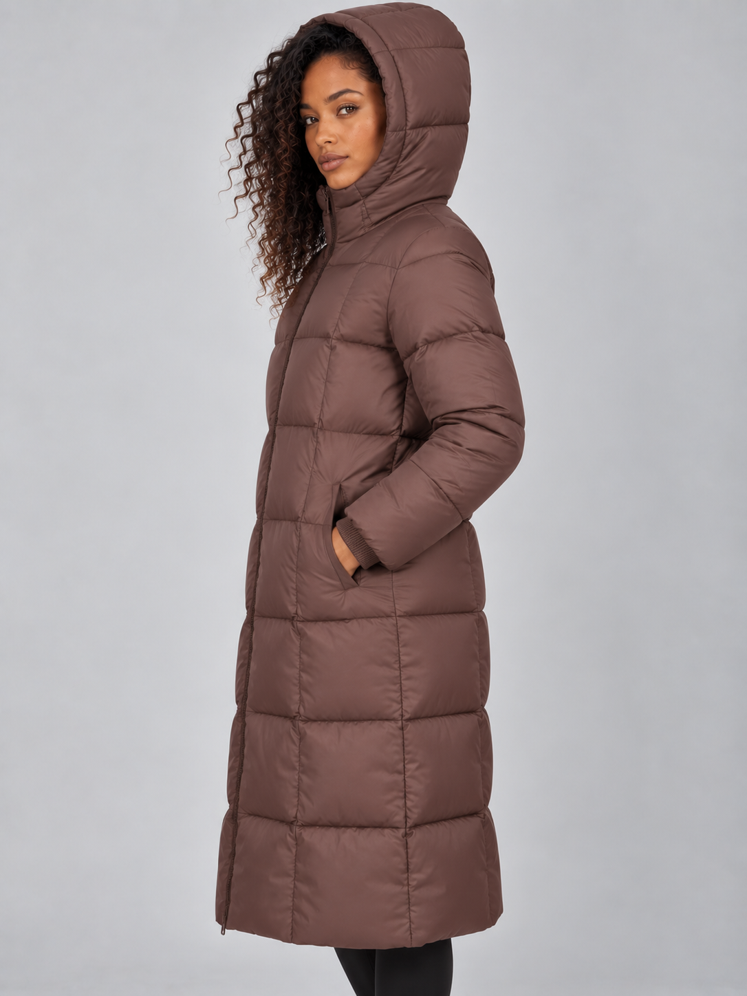 Long Hooded Puffer Coat – Full Zip Padded Winter Jacket