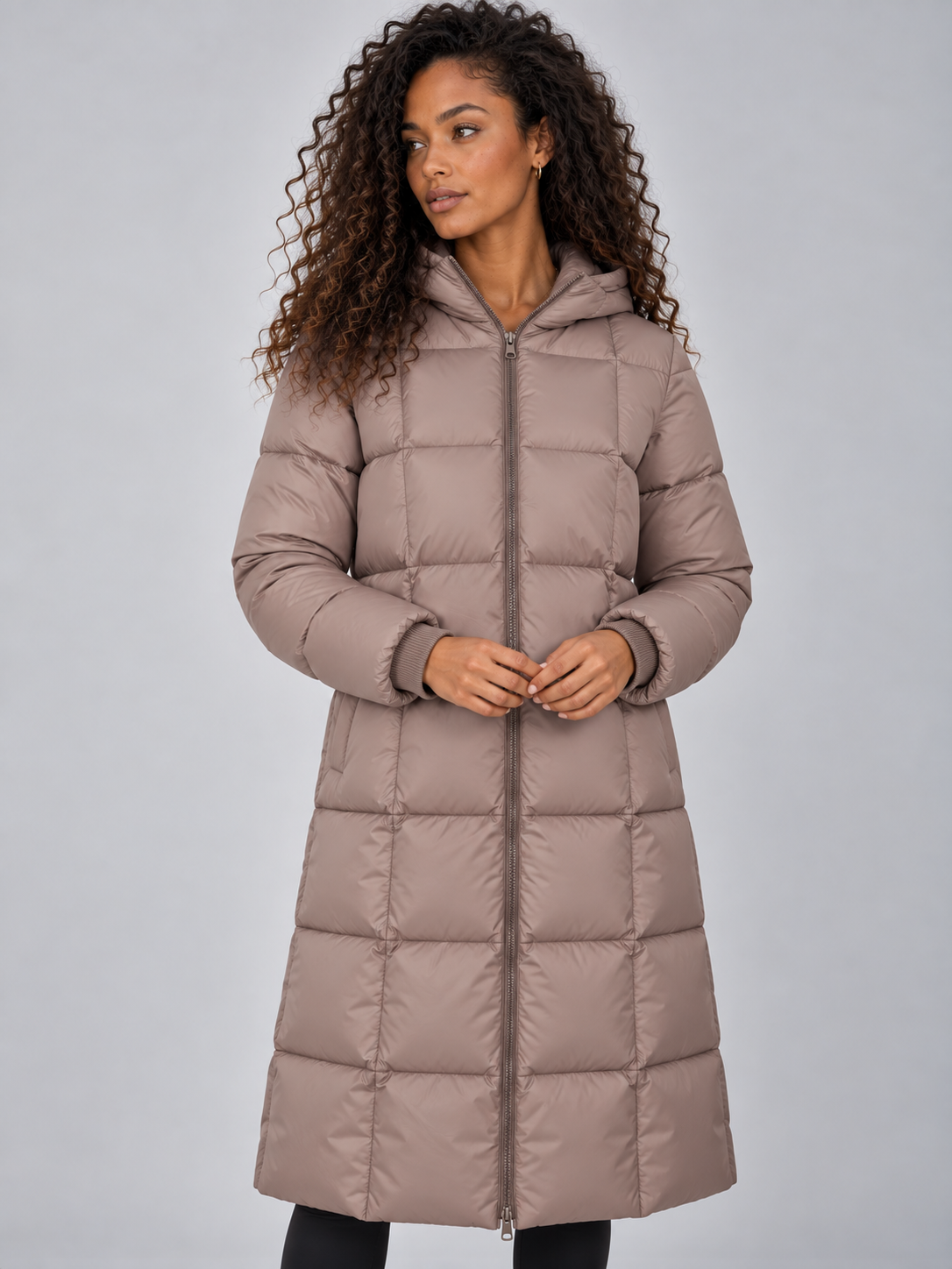 Long Hooded Puffer Coat – Full Zip Padded Winter Jacket