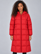 Long Hooded Puffer Coat – Full Zip Padded Winter Jacket
