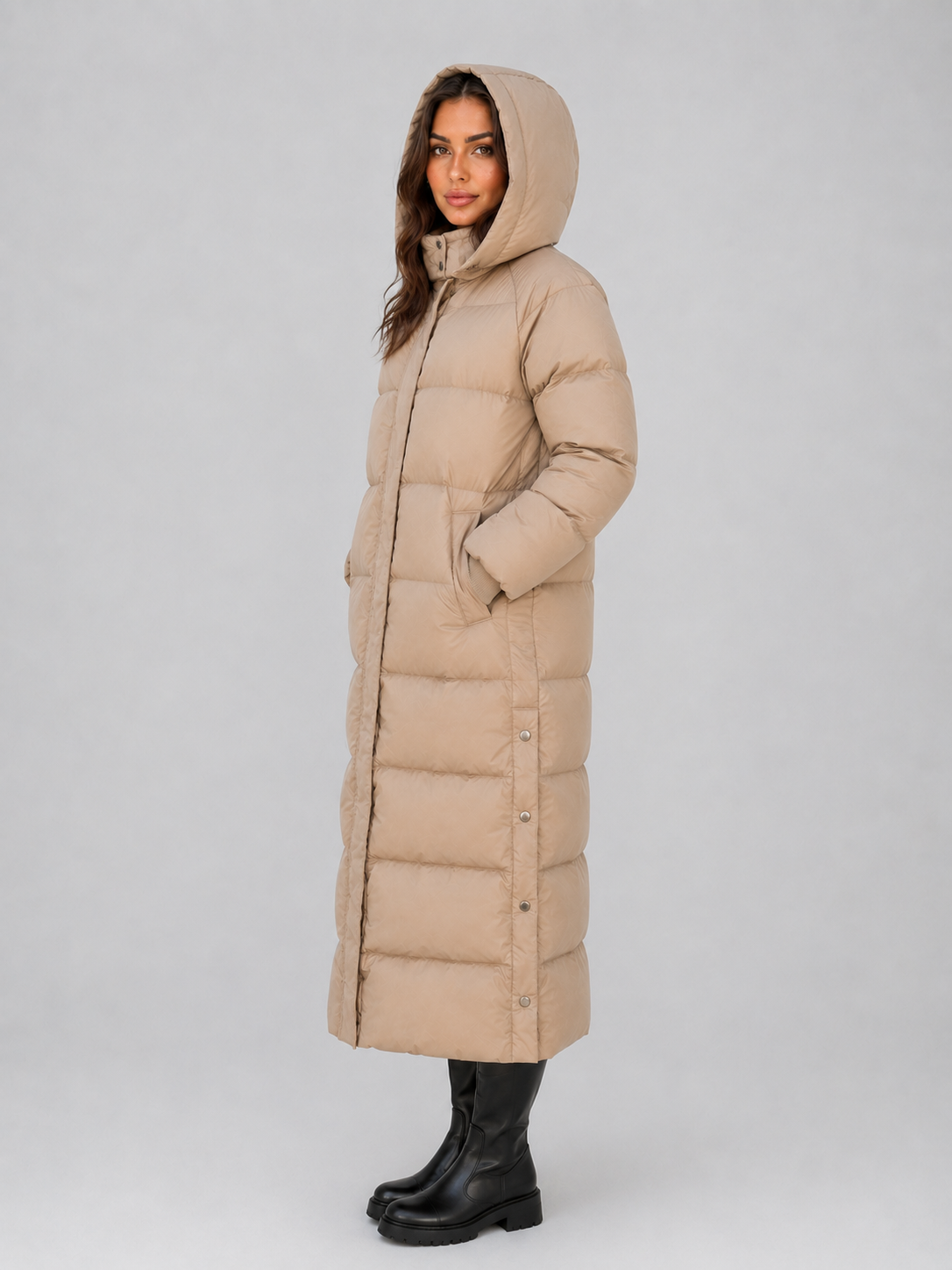 Long Puffer Coat – Hooded Padded Winter Jacket