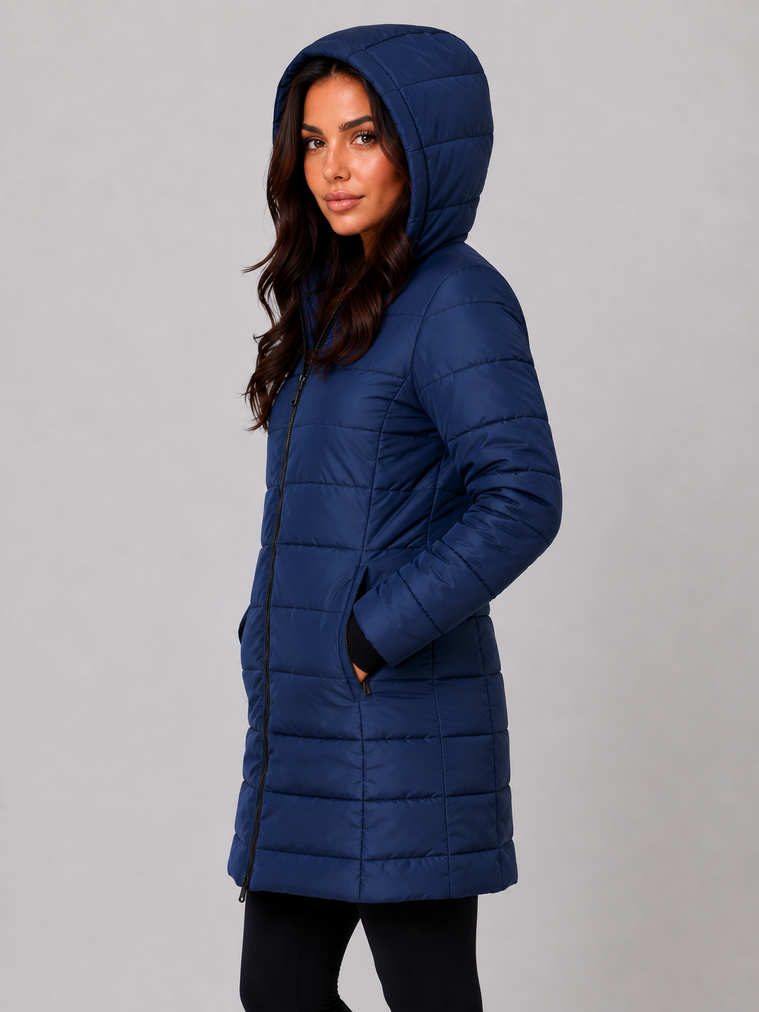 Long Puffer Coat – Hooded Quilted Winter Jacket