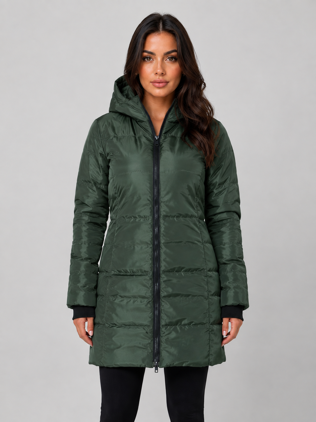 Long Puffer Coat – Hooded Quilted Winter Jacket