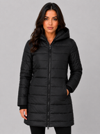 Long Puffer Coat – Hooded Quilted Winter Jacket