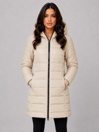 Long Puffer Coat – Hooded Quilted Winter Jacket