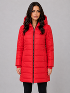 Long Puffer Coat – Hooded Quilted Winter Jacket