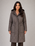 Long Quilted Puffer Coat – Faux Fur Collar Winter Coat