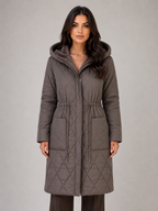 Long Quilted Puffer Coat – Faux Fur Collar Winter Coat