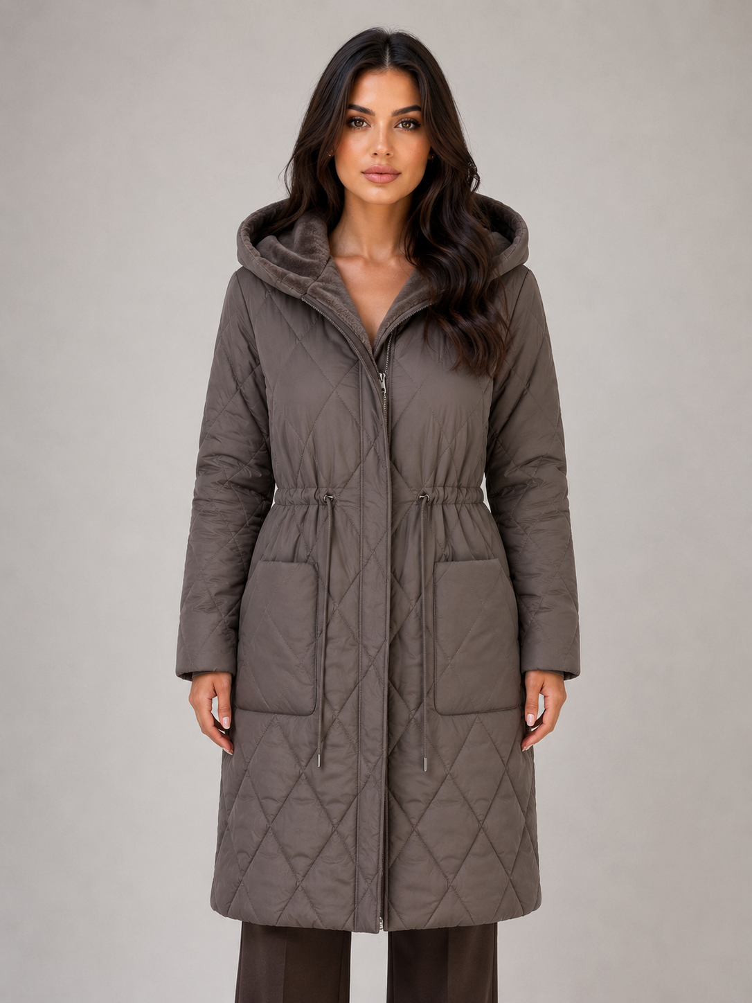 Long Quilted Puffer Coat – Faux Fur Collar Winter Coat