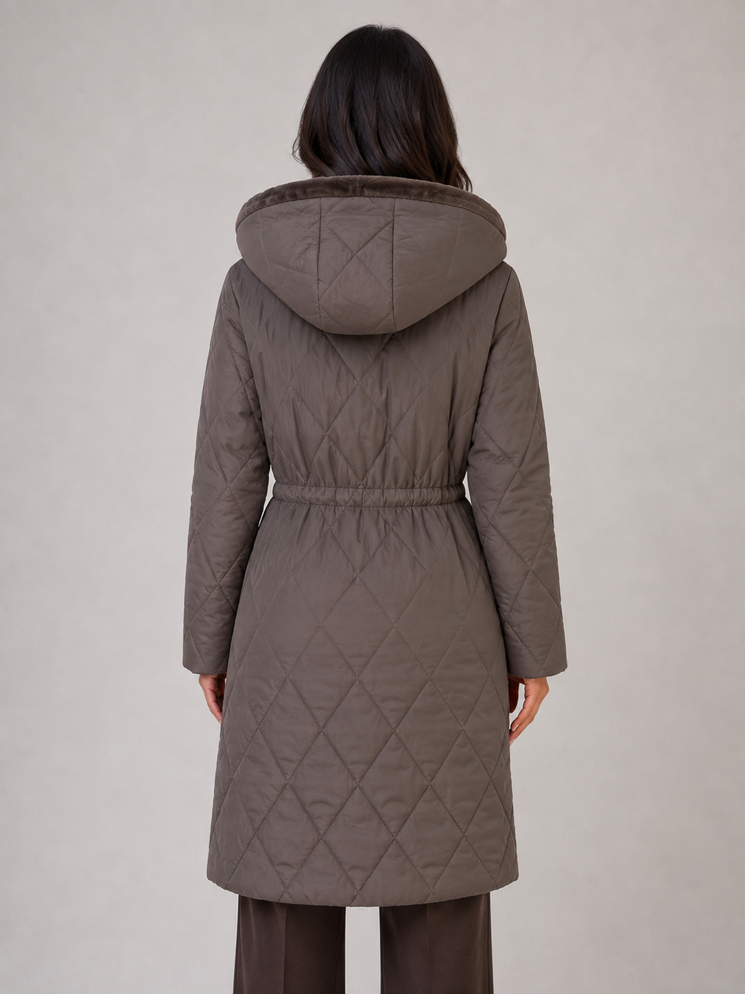 Long Quilted Puffer Coat – Faux Fur Collar Winter Coat