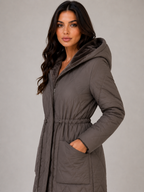 Long Quilted Puffer Coat – Faux Fur Collar Winter Coat