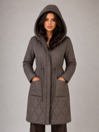 Long Quilted Puffer Coat – Faux Fur Collar Winter Coat