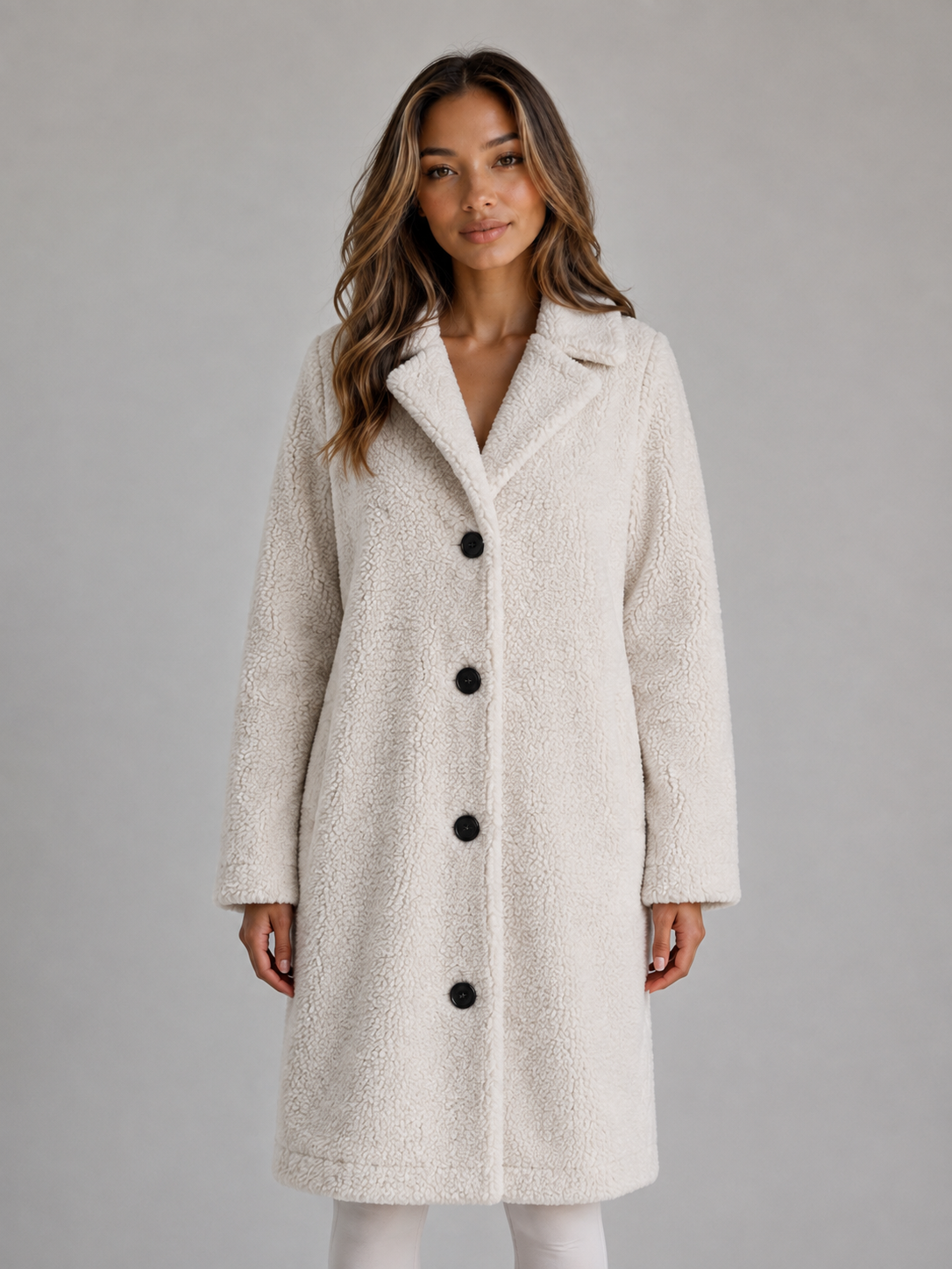 Long Teddy Fleece Coat – Button Front Borg Jacket