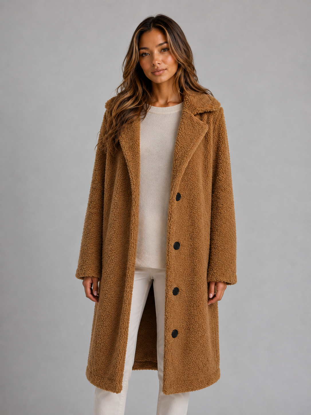 Long Teddy Fleece Coat – Button Front Borg Jacket