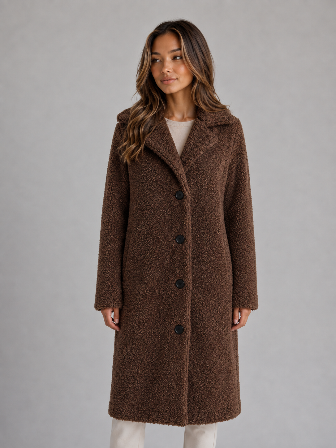 Long Teddy Fleece Coat – Button Front Borg Jacket