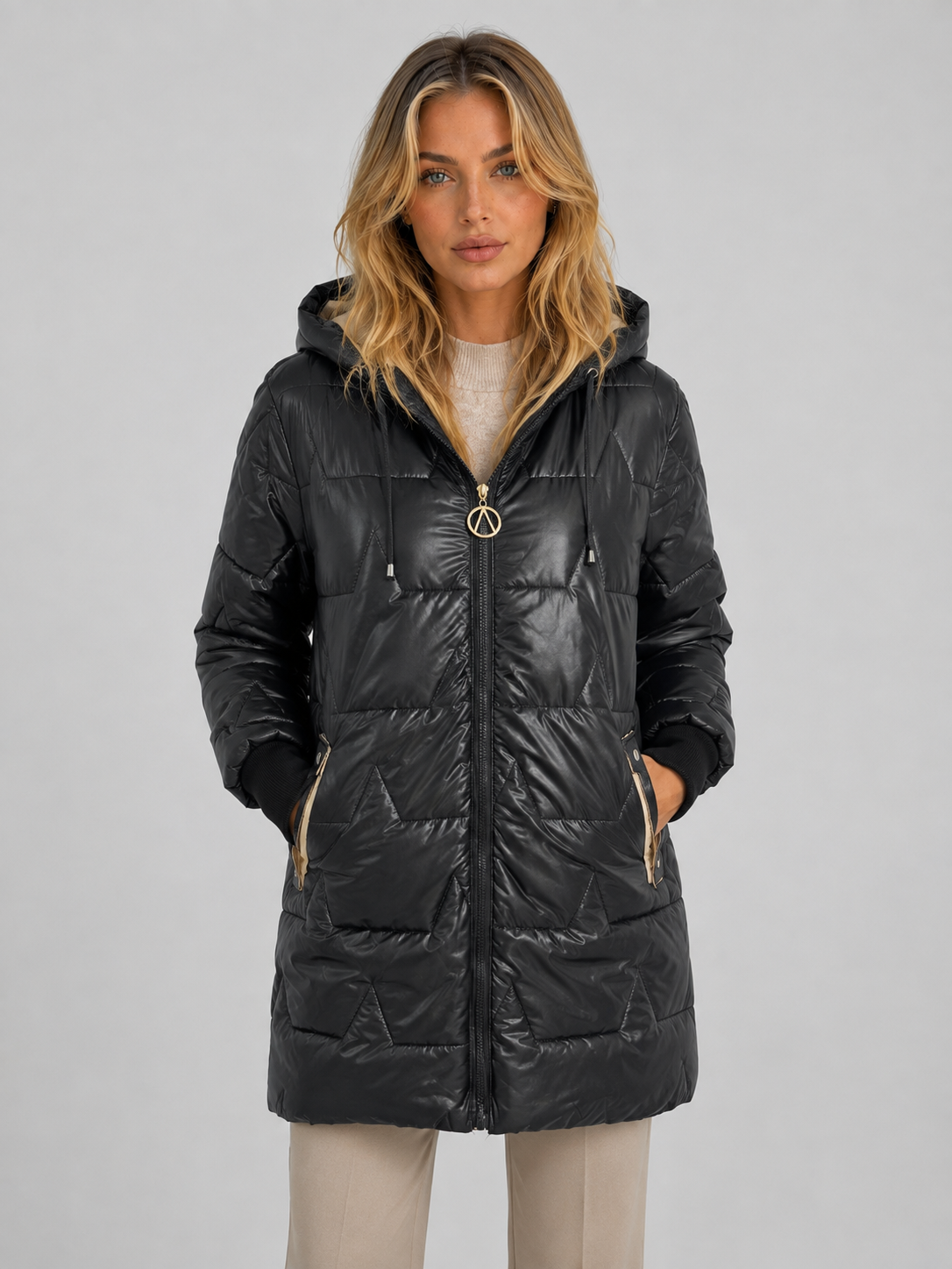 Longline Hooded Puffer Coat – Quilted Winter Jacket