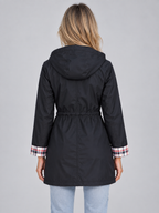 Longline Hooded Raincoat – Zip Up Parka with Adjustable Drawstring Waist