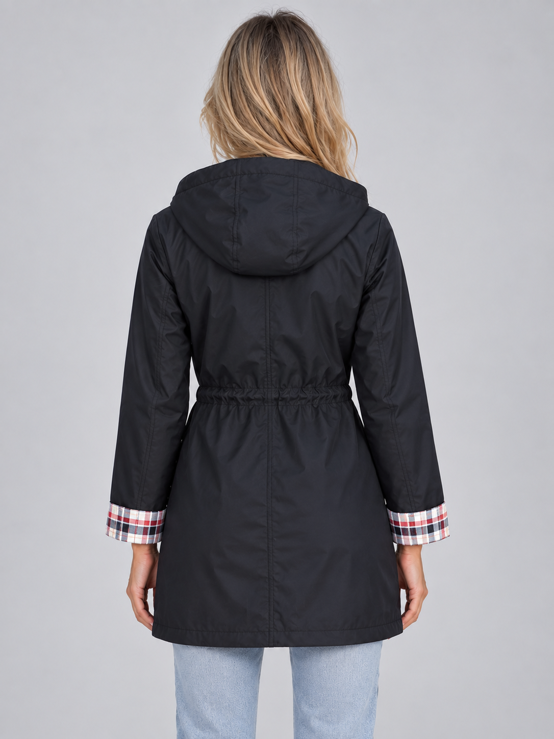Longline Hooded Raincoat – Zip Up Parka with Adjustable Drawstring Waist