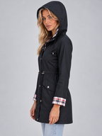 Longline Hooded Raincoat – Zip Up Parka with Adjustable Drawstring Waist