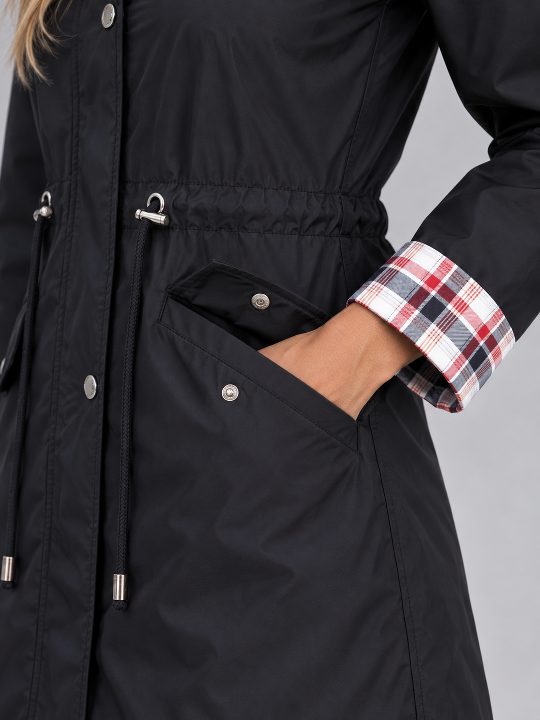 Longline Hooded Raincoat – Zip Up Parka with Adjustable Drawstring Waist