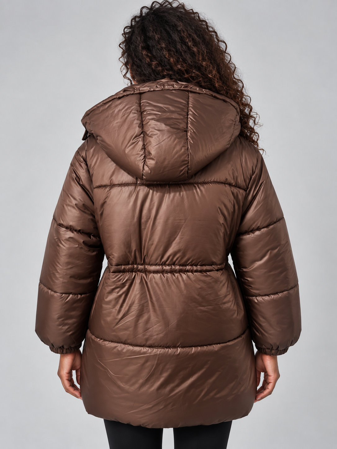 Longline Puffer Jacket – Hooded Quilted Coat with Drawstring Waist