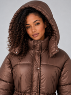 Longline Puffer Jacket – Hooded Quilted Coat with Drawstring Waist