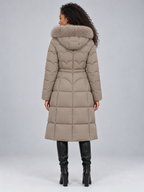 Longline Quilted Puffer Coat – Detachable Faux Fur Hooded Winter Jacket