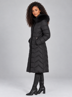 Longline Quilted Puffer Coat – Faux Fur Hooded Winter Jacket