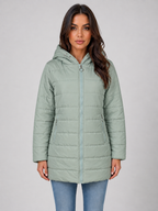 Longline Quilted Puffer Coat – Hooded Fleece-Lined Winter Jacket