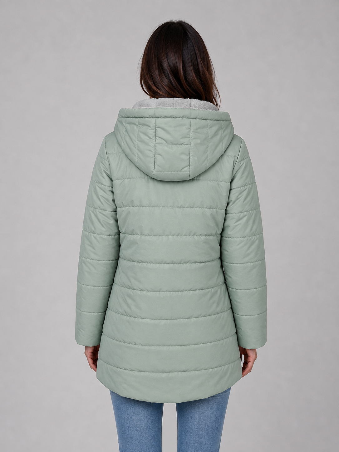 Longline Quilted Puffer Coat – Hooded Fleece-Lined Winter Jacket