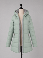 Longline Quilted Puffer Coat – Hooded Fleece-Lined Winter Jacket