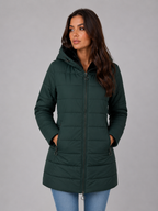 Longline Quilted Puffer Coat – Hooded Fleece-Lined Winter Jacket
