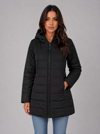 Longline Quilted Puffer Coat – Hooded Fleece-Lined Winter Jacket