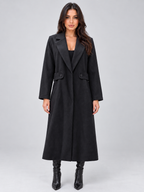 Longline Tailored Coat – Notched Lapel Button Detail Jacket