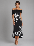 Off-Shoulder Floral Midi Dress