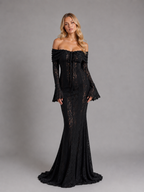 Off-Shoulder Lace Maxi Dress