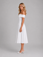 Off-Shoulder Pleated Midi Dress