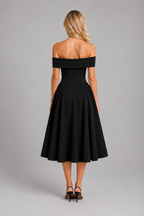 Off-Shoulder Pleated Midi Dress