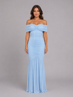 Off-Shoulder Ruched Bodycon Maxi Dress