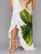 One-Shoulder Floral Ruffle Maxi Dress